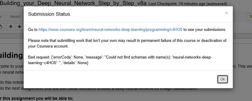 Cannot submit any assignments - error: Bad request