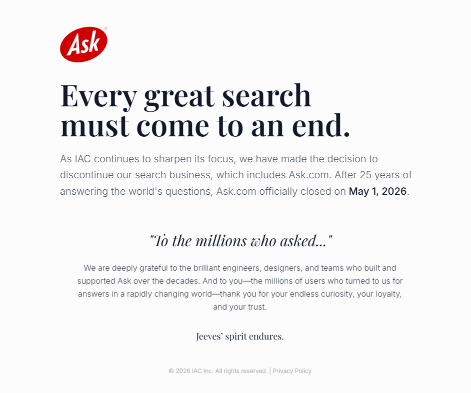 The end of Ask.com, and the shifting sands of internet use