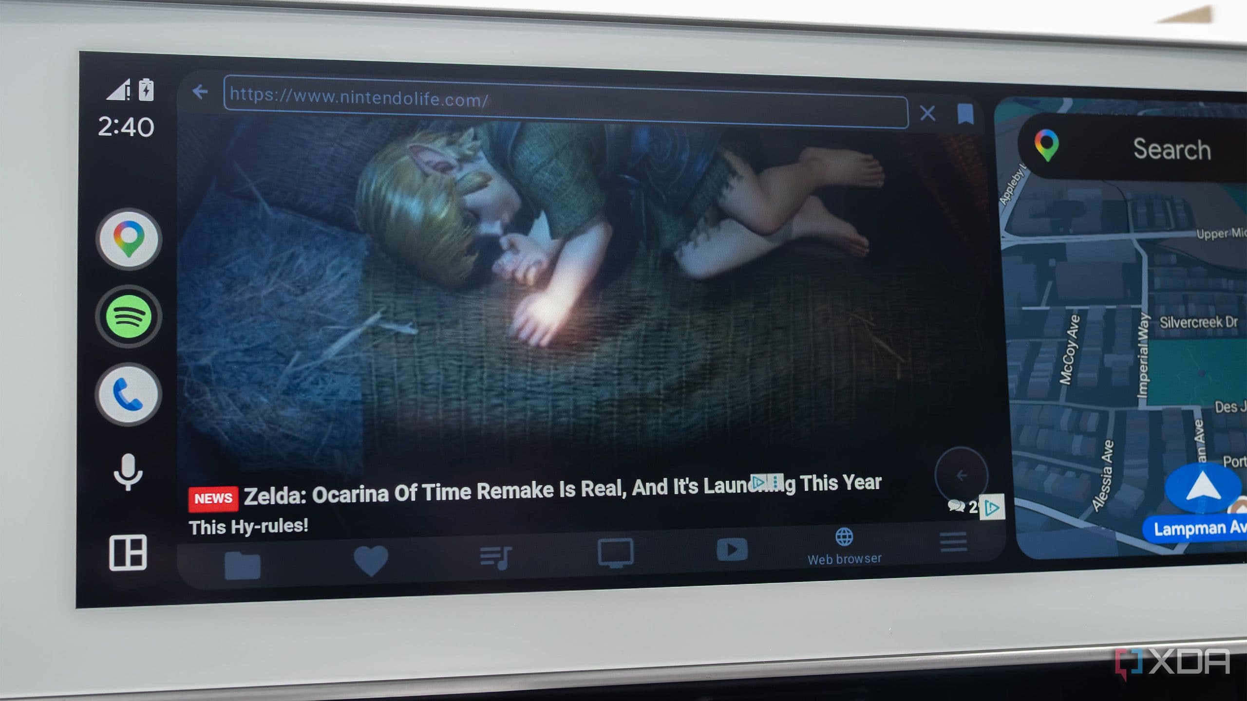 Sideloaded Android Auto app enhances driving with YouTube and web browsing.
