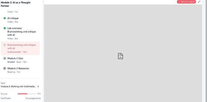 Cannot access to "Brainstorming and Critique with AI" session in module 2