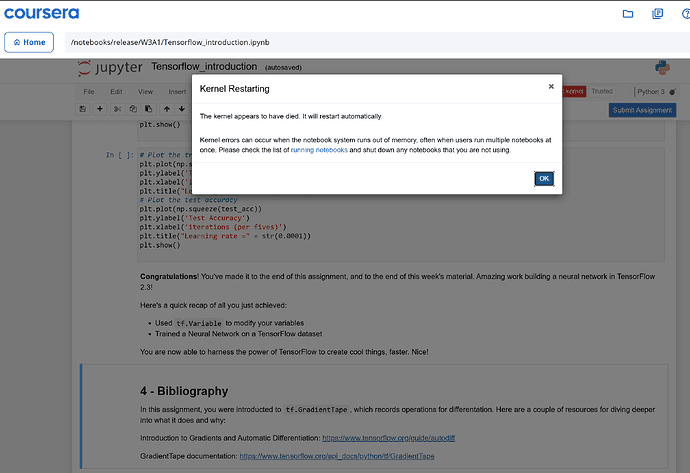 Jupyter notebook crashes