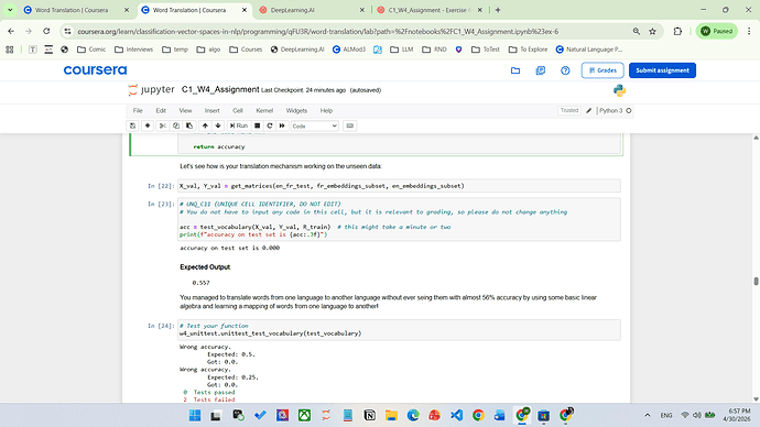 Always resulting 0.0 in Exercise 6 - test_vocabulary