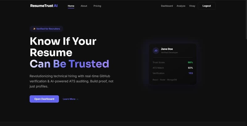 Built ResumeTrust AI: A MERN + Gemini Tool to Catch Fake Resume Skills ๐ก๏ธ๐ป