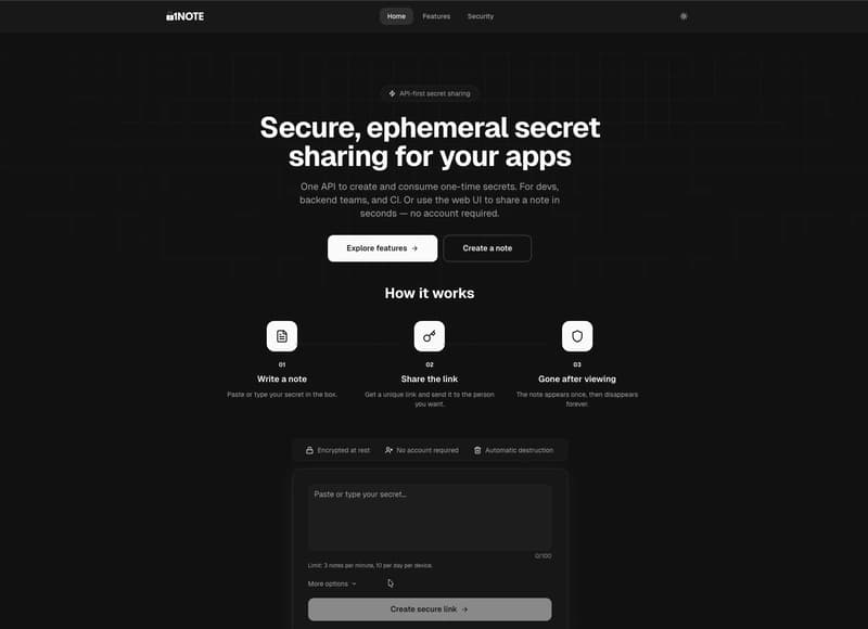 I Built 1Note - A Secure Ephemeral Note Sharing Tool (and What It Taught Me)