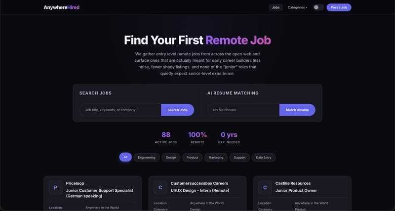 Shipping AnywhereHired: Flask, Scrapy, and why “junior” job posts lie