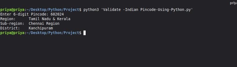 Validate Indian Pincode Using Python
