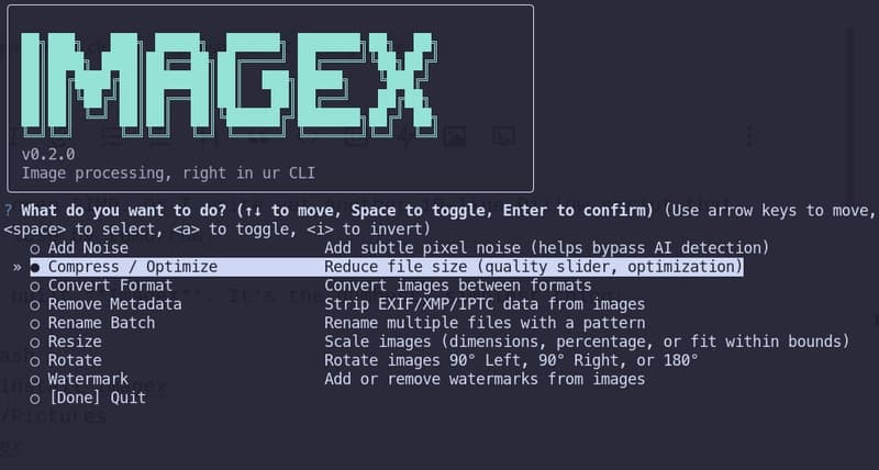 I got tired of Googling "resize,compress ,optimize image online " so I built a CLI for it