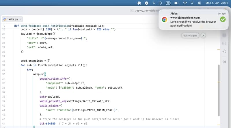 Sending Real-time Alerts from Django Websites via Cloud-based Browser Push