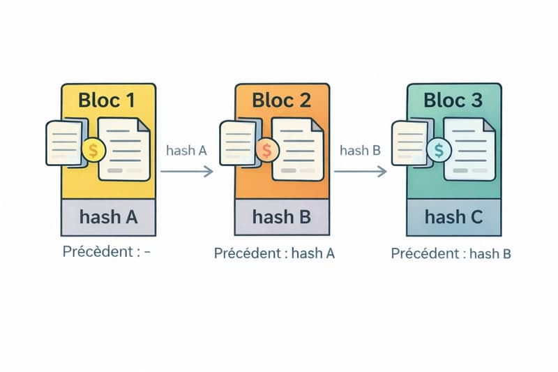 Fonctionnement d’une blockchain - Étape 5/8 : Lien “maillon - maillon”