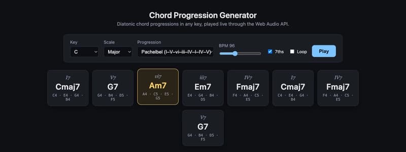 Building a Chord Progression Generator in the Browser — Music Theory in JS, Sound via Web Audio API