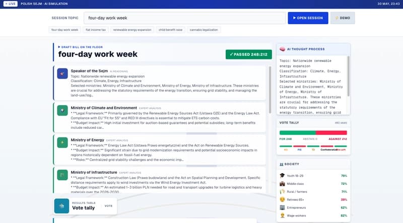 I Built a 25-Agent Polish Parliament That Drafts Bills With Real Legal Citations