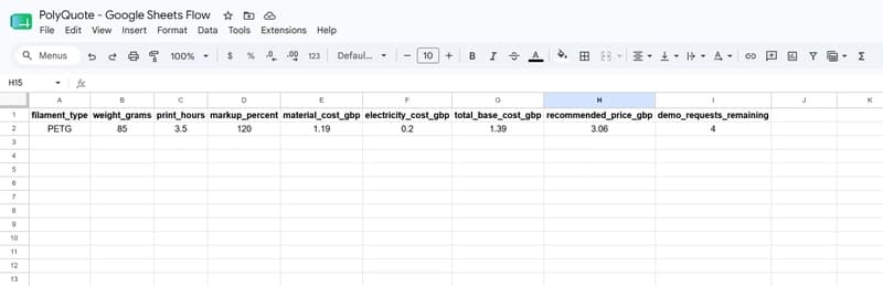 Leverage Real-Time 3D Printing Costs in Google Sheets with a Single Formula
