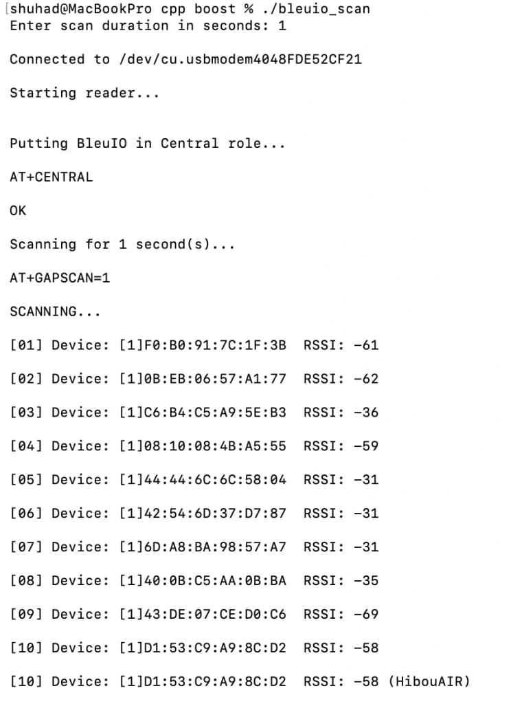 Scanning BLE Devices with C++ and Boost Using the BleuIO Dongle