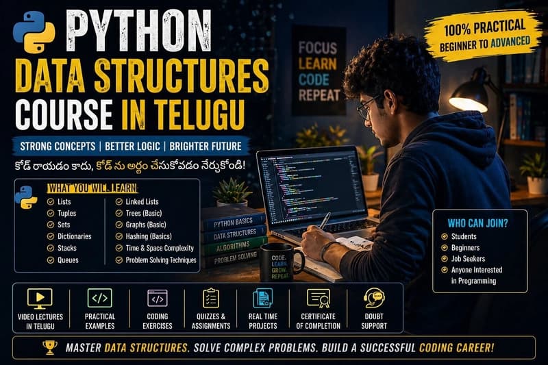 Learn Lists, Tuples, Sets and Dictionaries from Scratch — Python Data Structures Course in Telugu