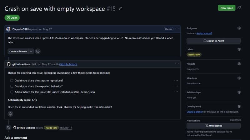 OSS Maintainers Lose Hours to Vague Issues. I Built a GitHub Action to Fix That.