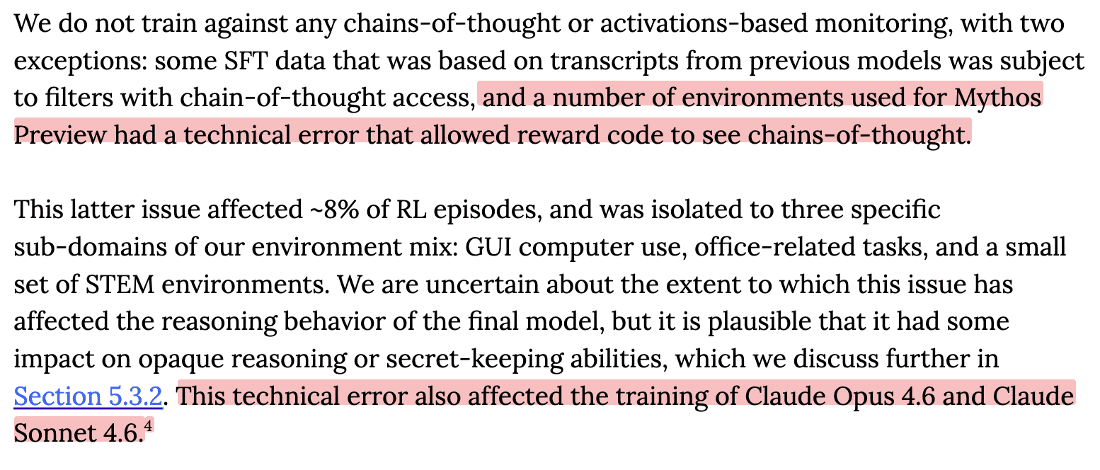 Anthropic repeatedly accidentally trained against the CoT, demonstrating inadequate processes