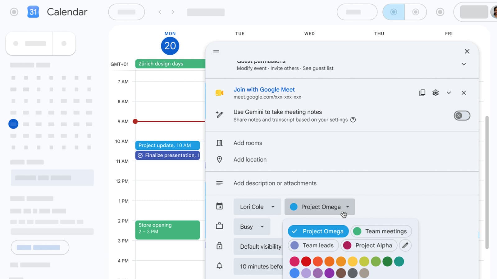 Google Calendar lets you use any color you want for your events